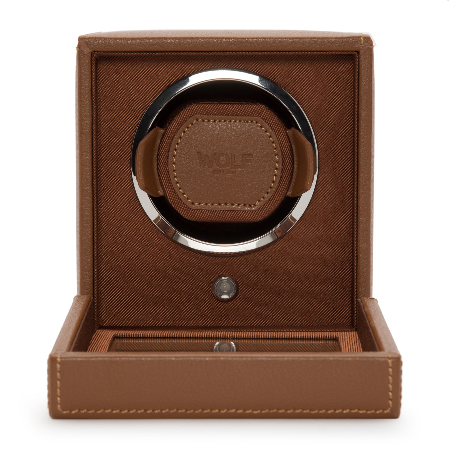 WOLF Cub Cognac Single Watch Winder with Cover