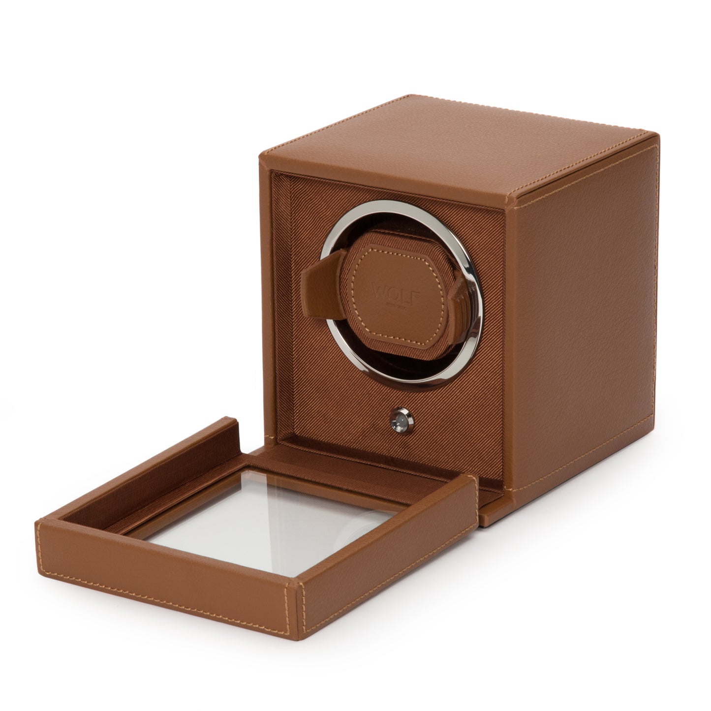 WOLF Cub Cognac Single Watch Winder with Cover